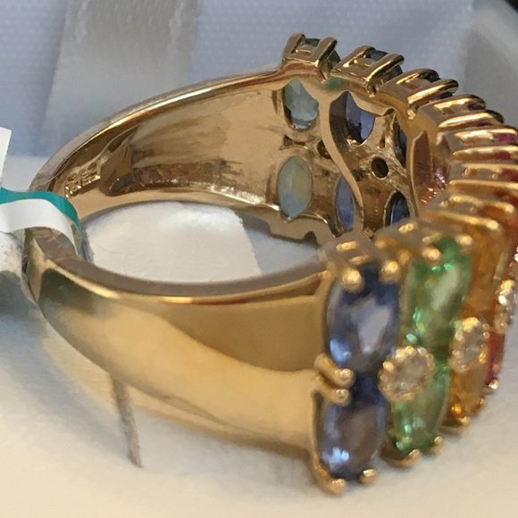 NWT $5790 Effy Watercolors Rainbow Sapphire 5.68 tcw 14K Yellow Gold Ring SZ 7 - Picture 8 of 14
